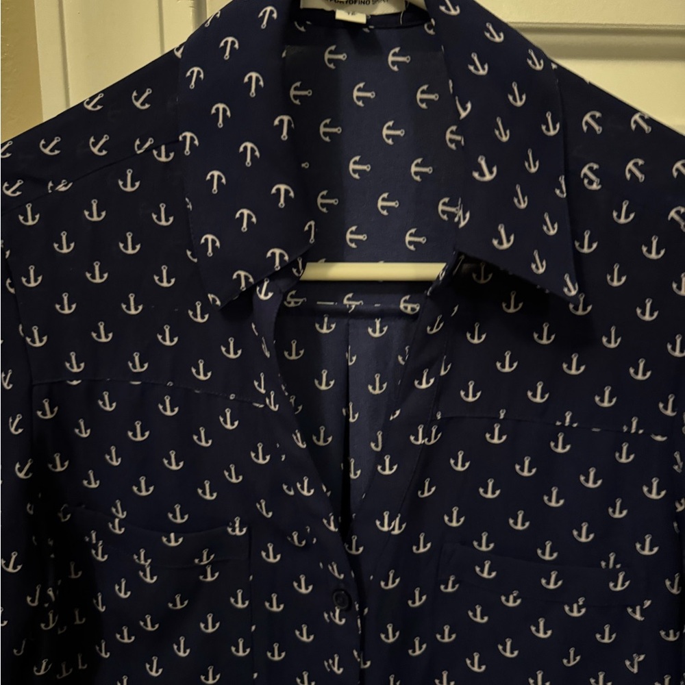 Express Dark Blue Anchor Pattern Blouse